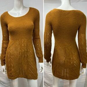 Anthropologie Knitted & Knotted Women’s M 100% Alpaca Knit Mustard Sweater Dress